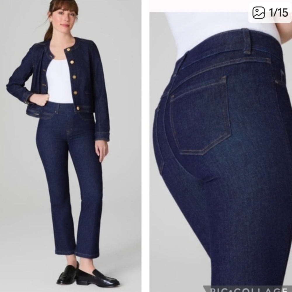 Spanx Everywear Cropped Kick Flare Pull On Denim Jeans Raw Indigo MP Like New